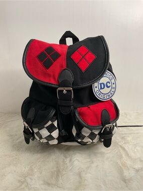 DC Comics Harley Quinn Mini Backpack Red Black Checkered Cosplay Bag New/flaws